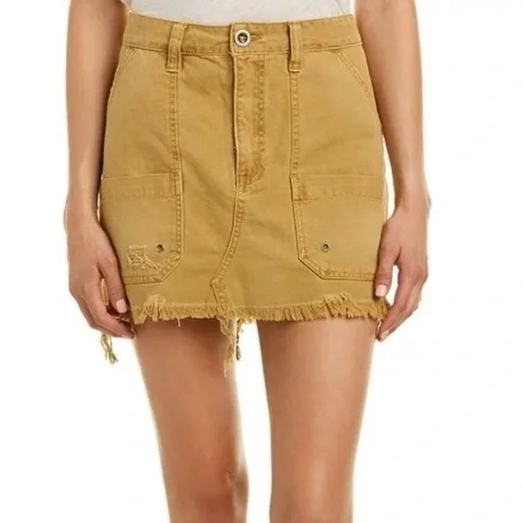 FREE PEOPLE Tan Canvas Cotton Relaxed Mini Skirt Size 24 - Picture 5 of 14